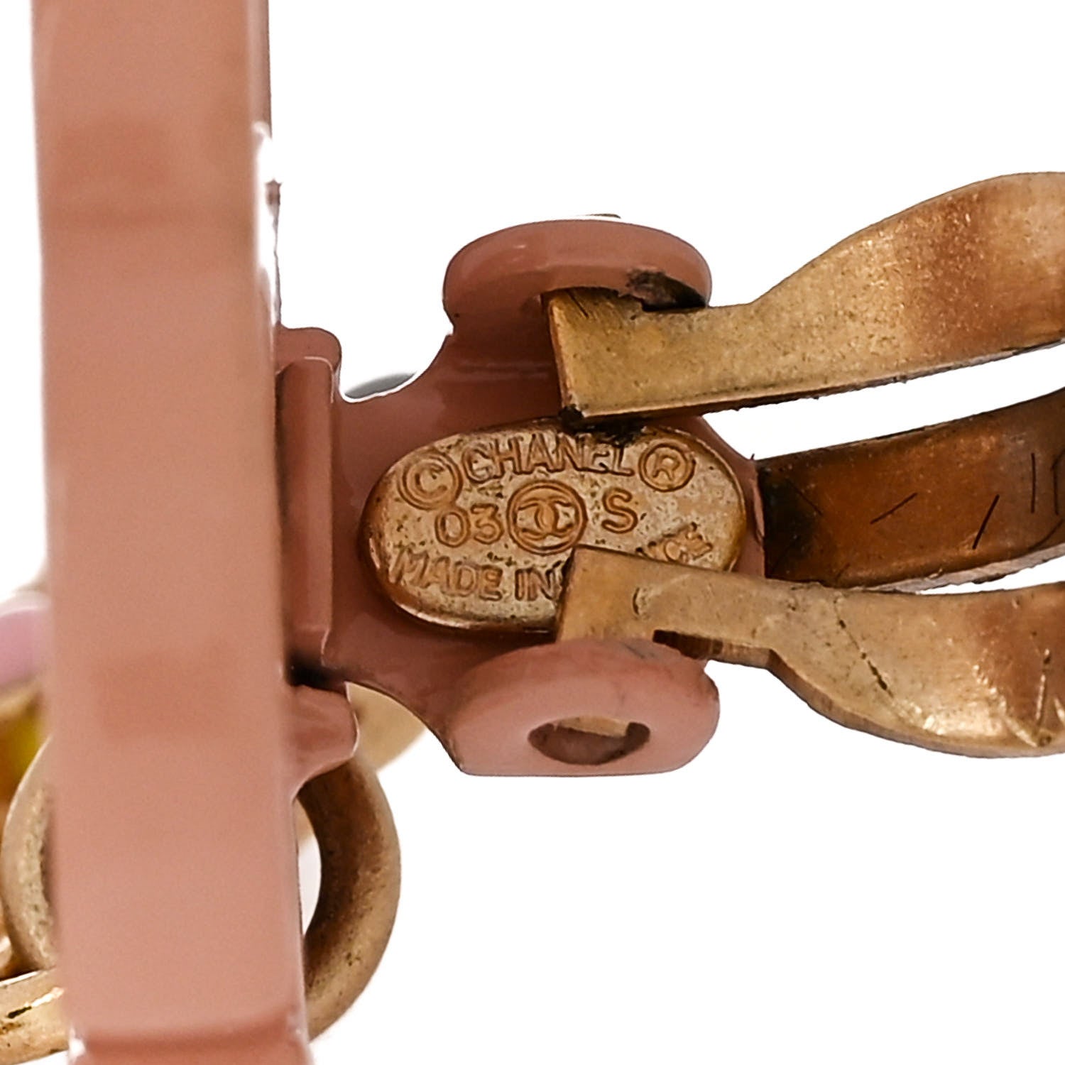 Chanel Resin CC Dangle No 5 Clip On Drop Earrings Gold Pink Multicolor 4 of 4