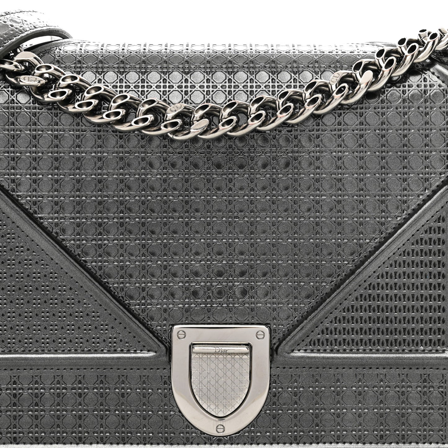 Metallic Calfskin Micro-Cannage Medium Diorama Flap Bag Graphite