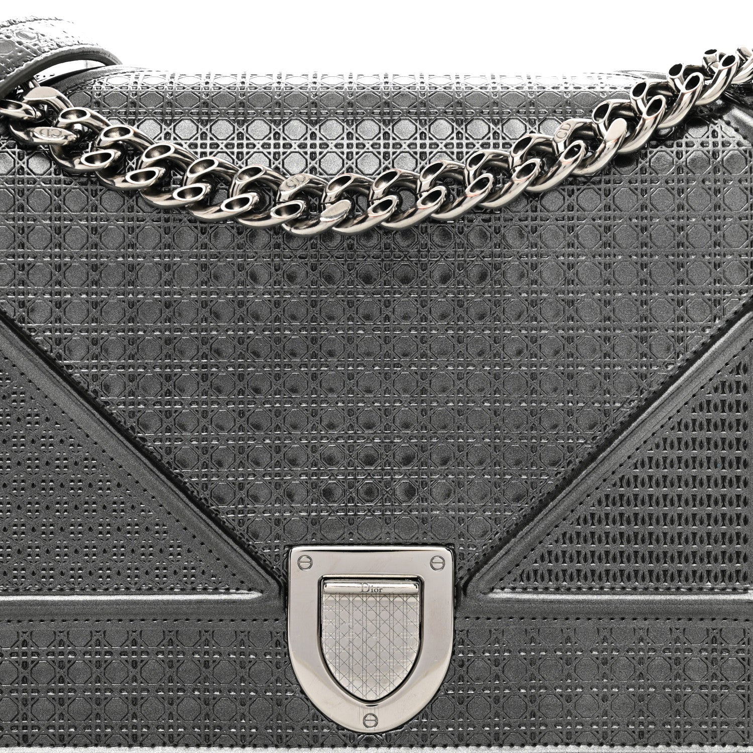 Christian Dior Metallic Calfskin Micro-Cannage Medium Diorama Flap Bag Graphite 7 of 9