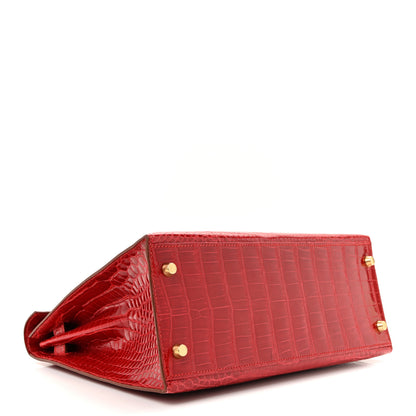 Hermes Shiny Porosus Crocodile Kelly Sellier 28 Rouge Vif 4 of 17