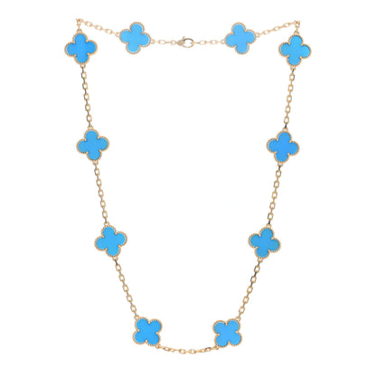 Van Cleef & Arpels 18K Yellow Gold Blue Agate 10 Motifs Vintage Alhambra Necklace 2 of 5