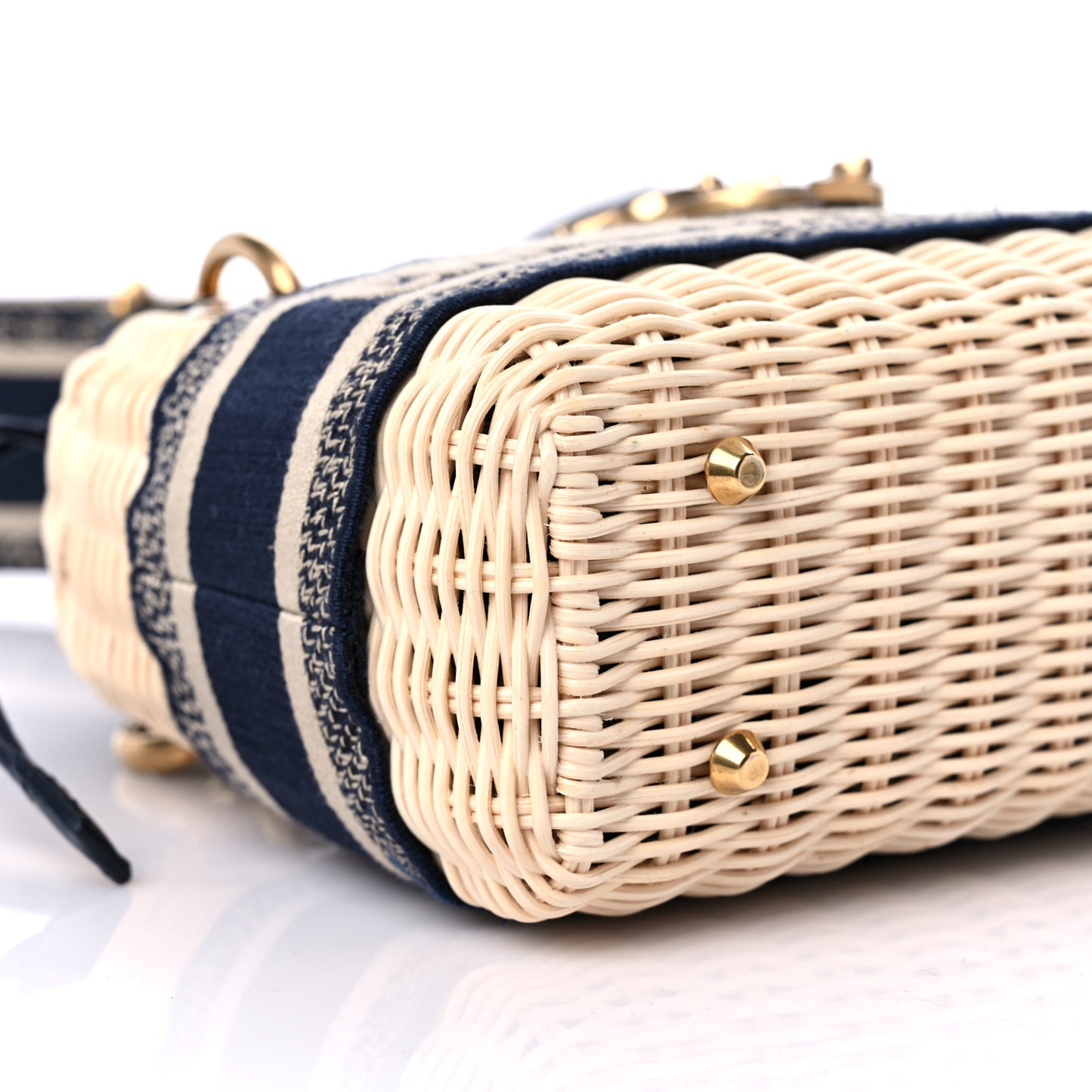 Wicker Oblique Mini Lady Dior Bag Blue