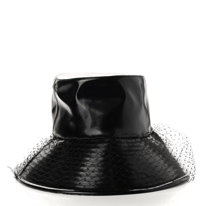 Christian Dior Patent Teddy-D Bob Bucket Hat with Veil 56 Black 3 of 8
