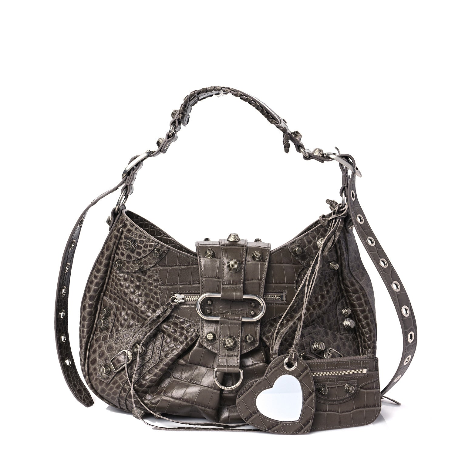 Balenciaga Extra Supple Calfskin Crocodile Embossed Medium Le Cagole Shoulder Bag Medium Grey 1 of 8