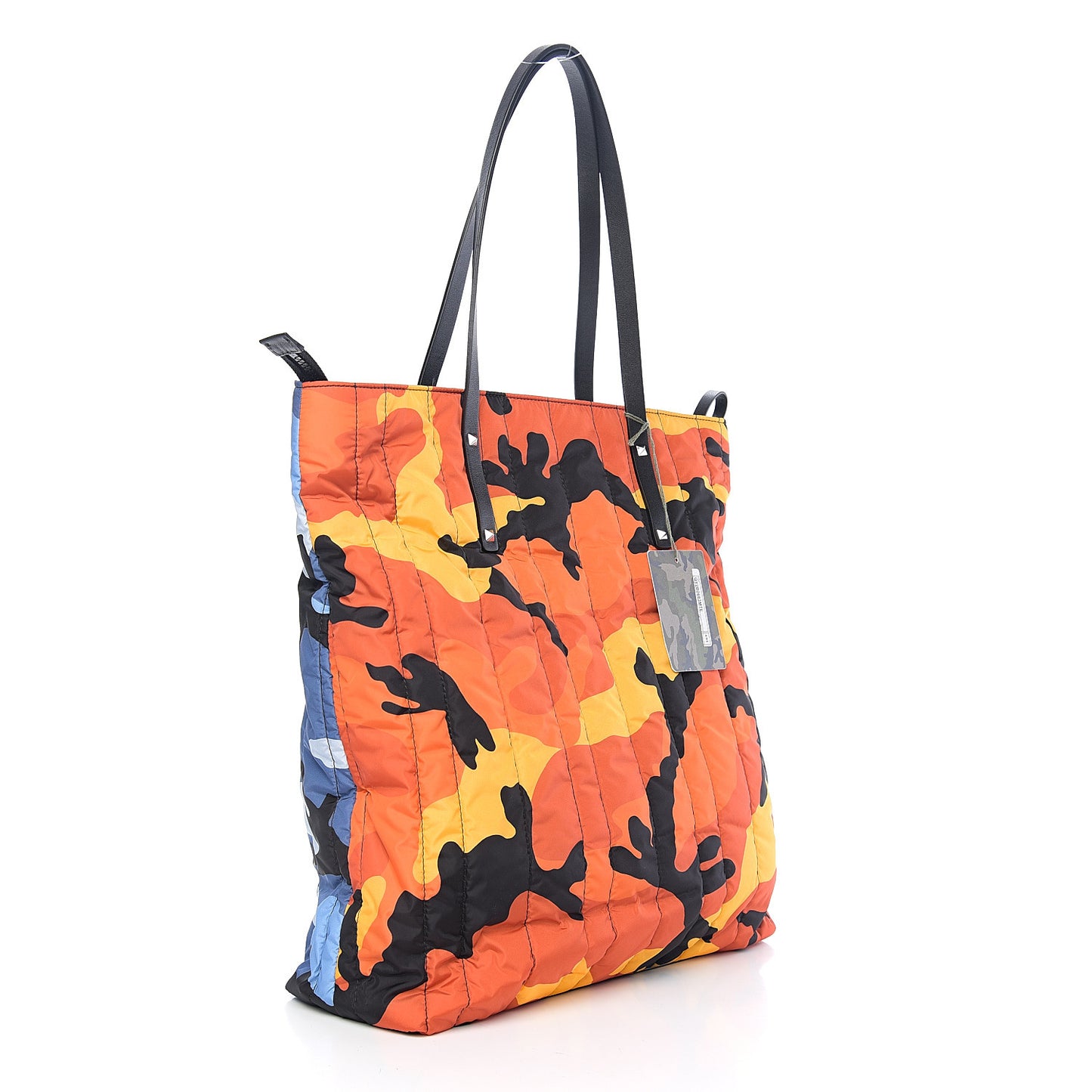 Nylon Camouflage Quilted Rockstud Vertical Tote Multicolor