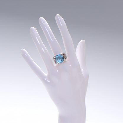 David Yurman Sterling Diamond 14mm Pave Diamonds Blue Topaz Cocktail Ring 6 2 of 5