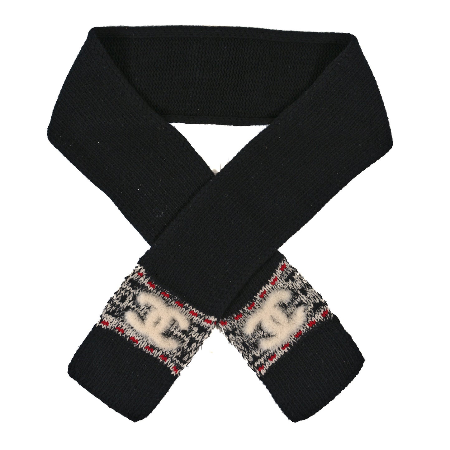 Wool Shearling CC Scarf Black White