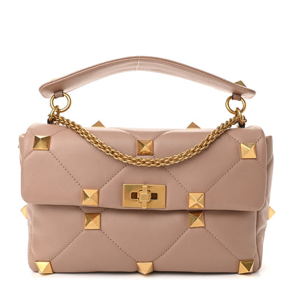 Valentino Garavani Nappa Large Roman Stud Shoulder Bag Rose Cannelle 1 of 9