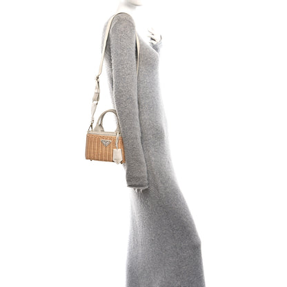 Prada Wicker Canvas Mini Tote Tan White 2 of 12