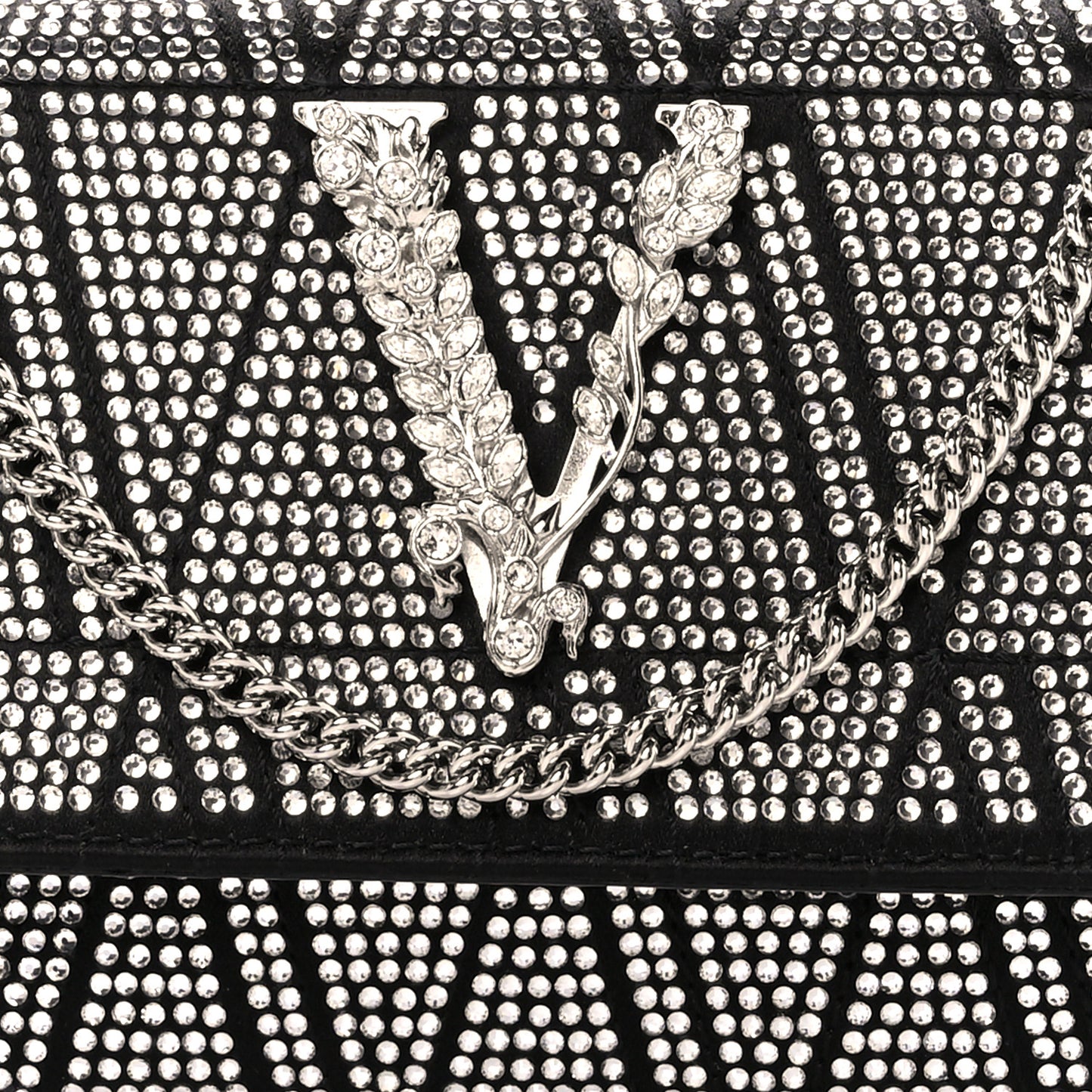 Satin Crystal Virtus Mini Chain Shoulder Bag Black