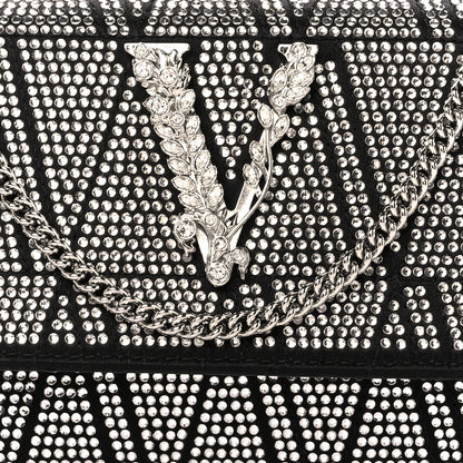 Versace Satin Crystal Virtus Mini Chain Shoulder Bag Black 9 of 11