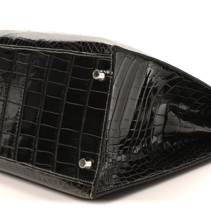 Hermes Shiny Porosus Crocodile Kelly Sellier 35 Graphite 10 of 10