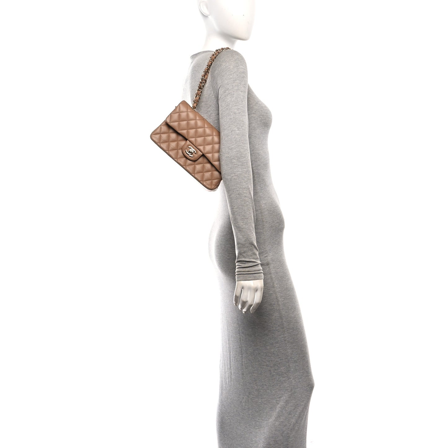 Lambskin Quilted Small Double Flap Brown