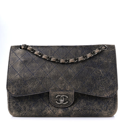 Chanel Calfskin Stitched Jumbo Double Flap Brown Blue 1 of 12