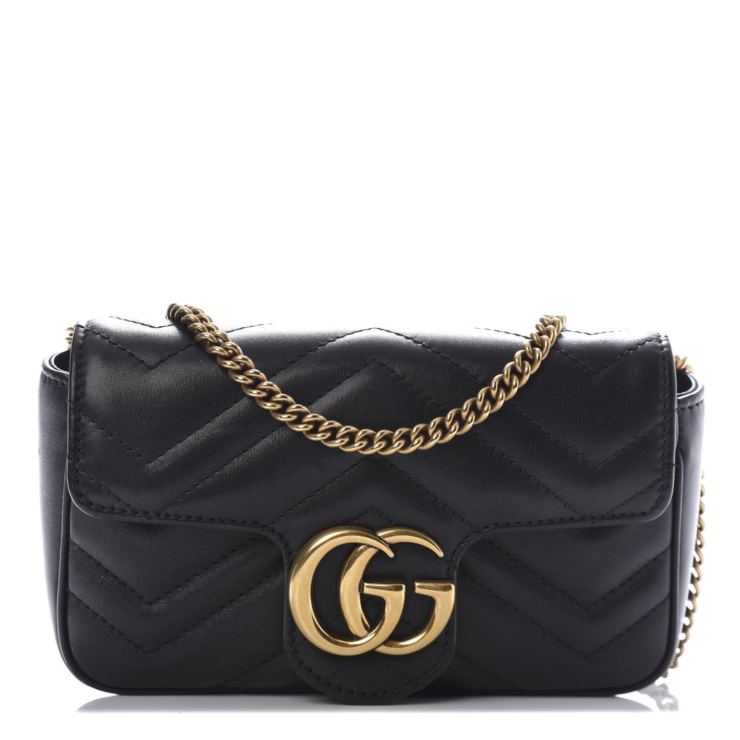 Calfskin Matelasse Super Mini GG Marmont Shoulder Bag Black