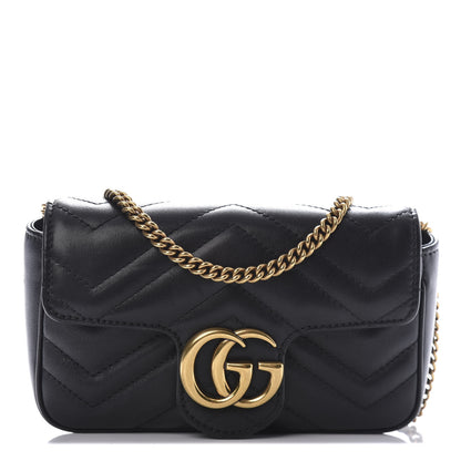Gucci Calfskin Matelasse Super Mini GG Marmont Shoulder Bag Black 1 of 10