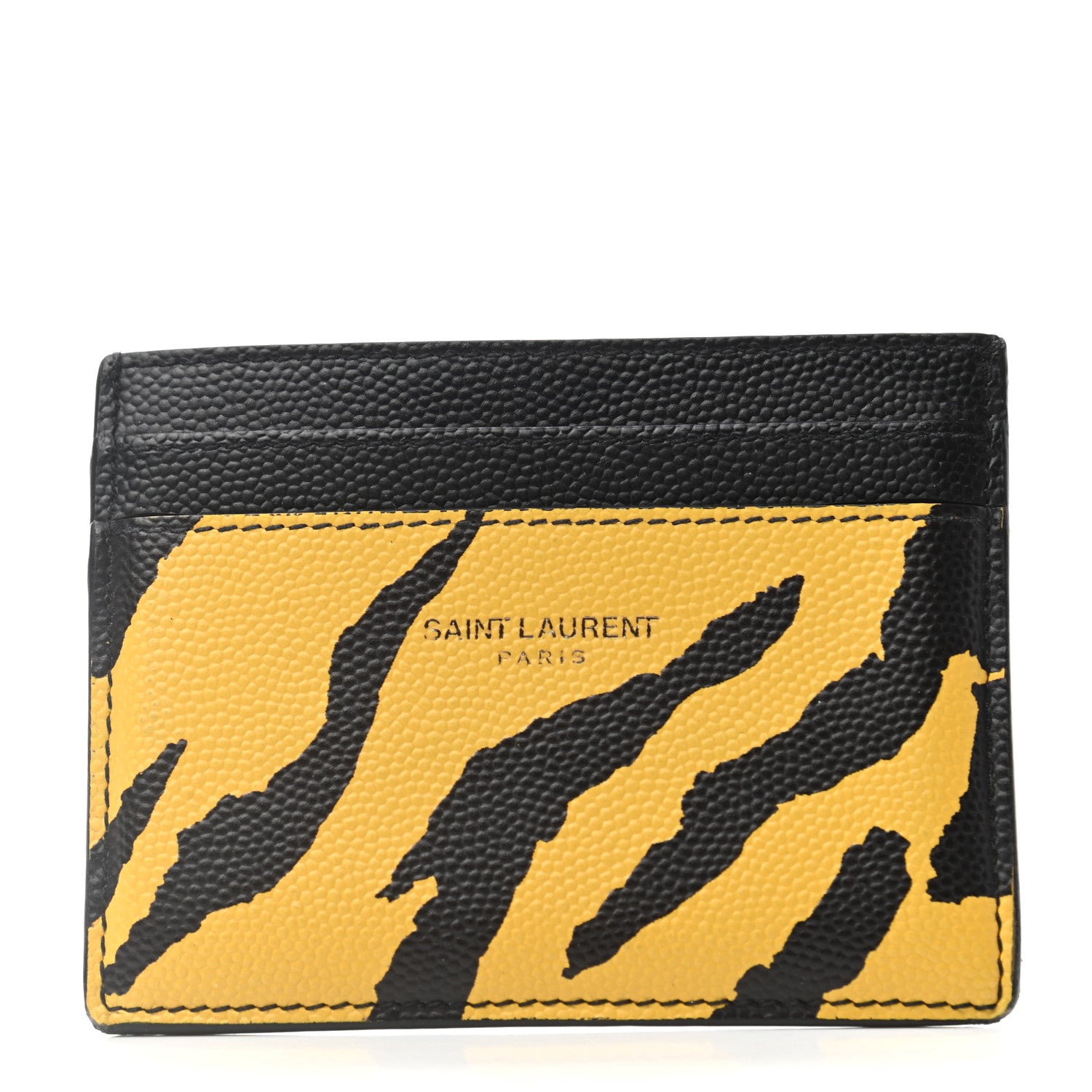 Saint Laurent Calfskin Zebra Print Credit Card Case Black Yellow 1 of 7