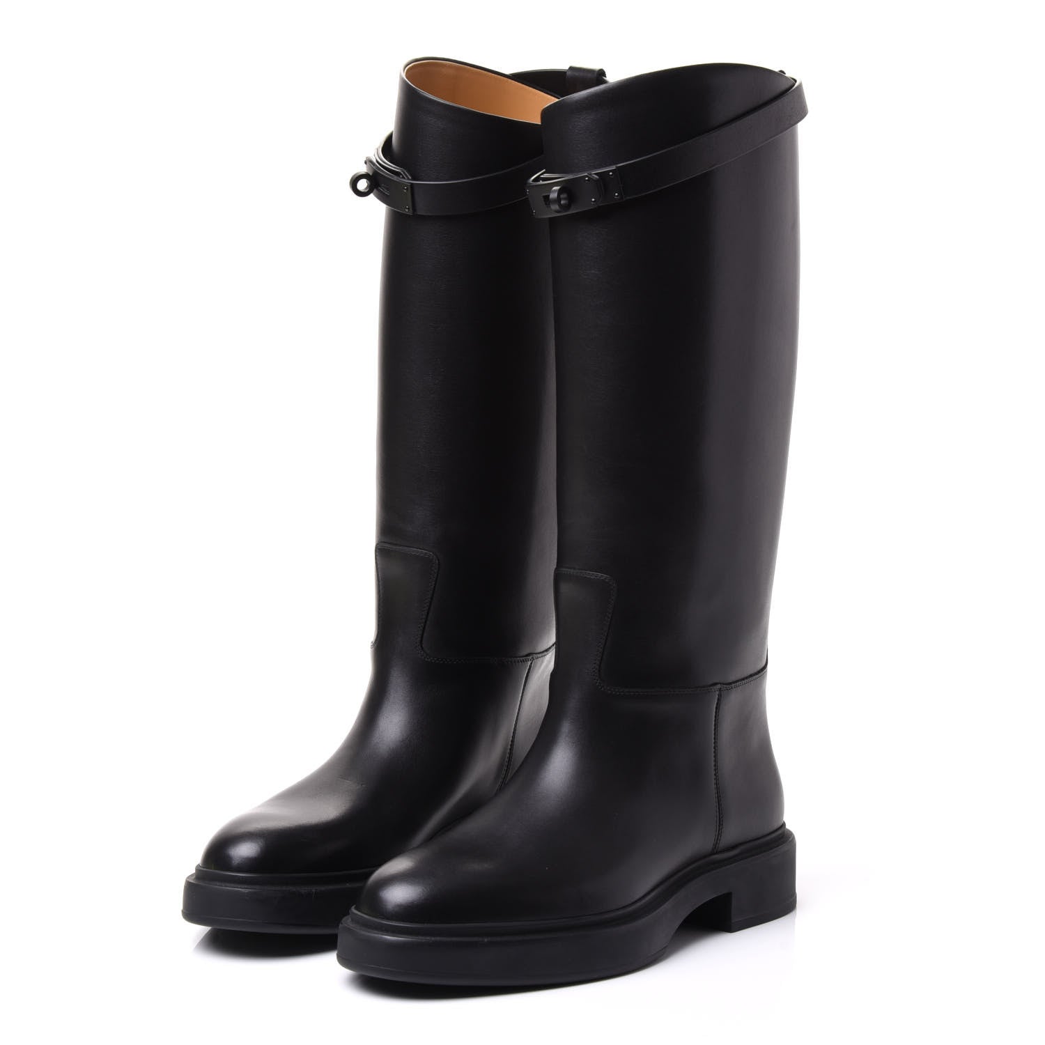 Hermes Calfskin Variation Monochromatic Boots 37 Black 2 of 9