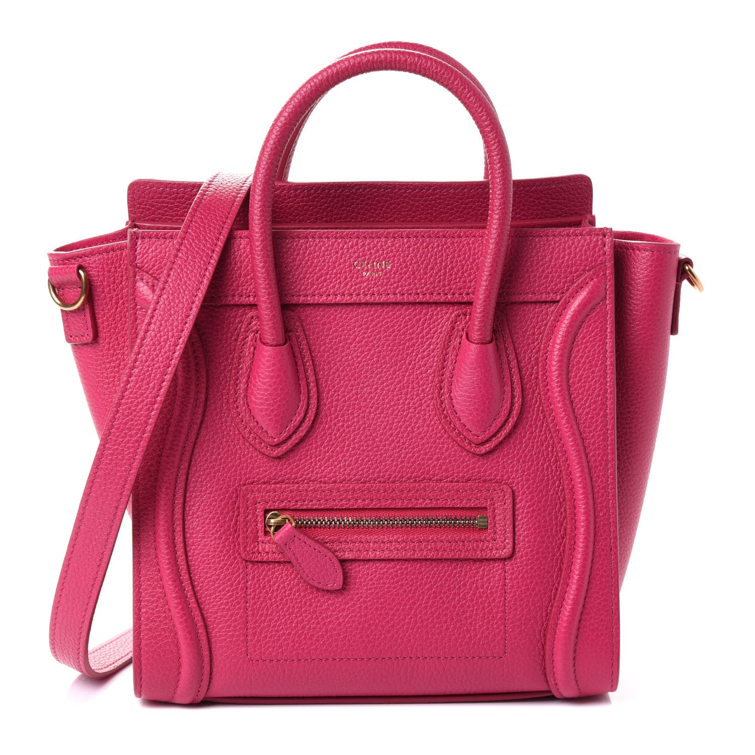 Celine Drummed Calfskin Nano Luggage Fuchsia 1 of 4