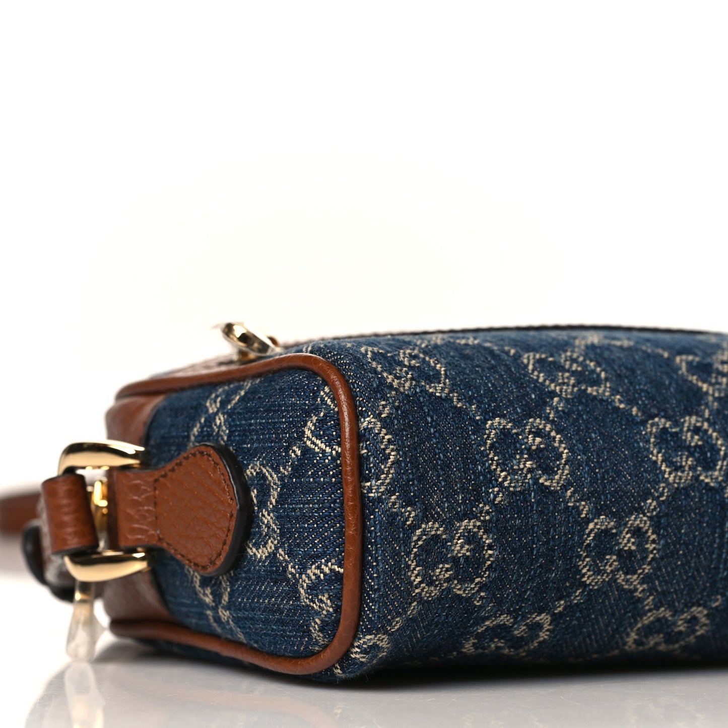 New Denim GG Monogram Dollar Calfskin Mini Ophidia Shoulder Bag Blue Tea Cuir Epilog
