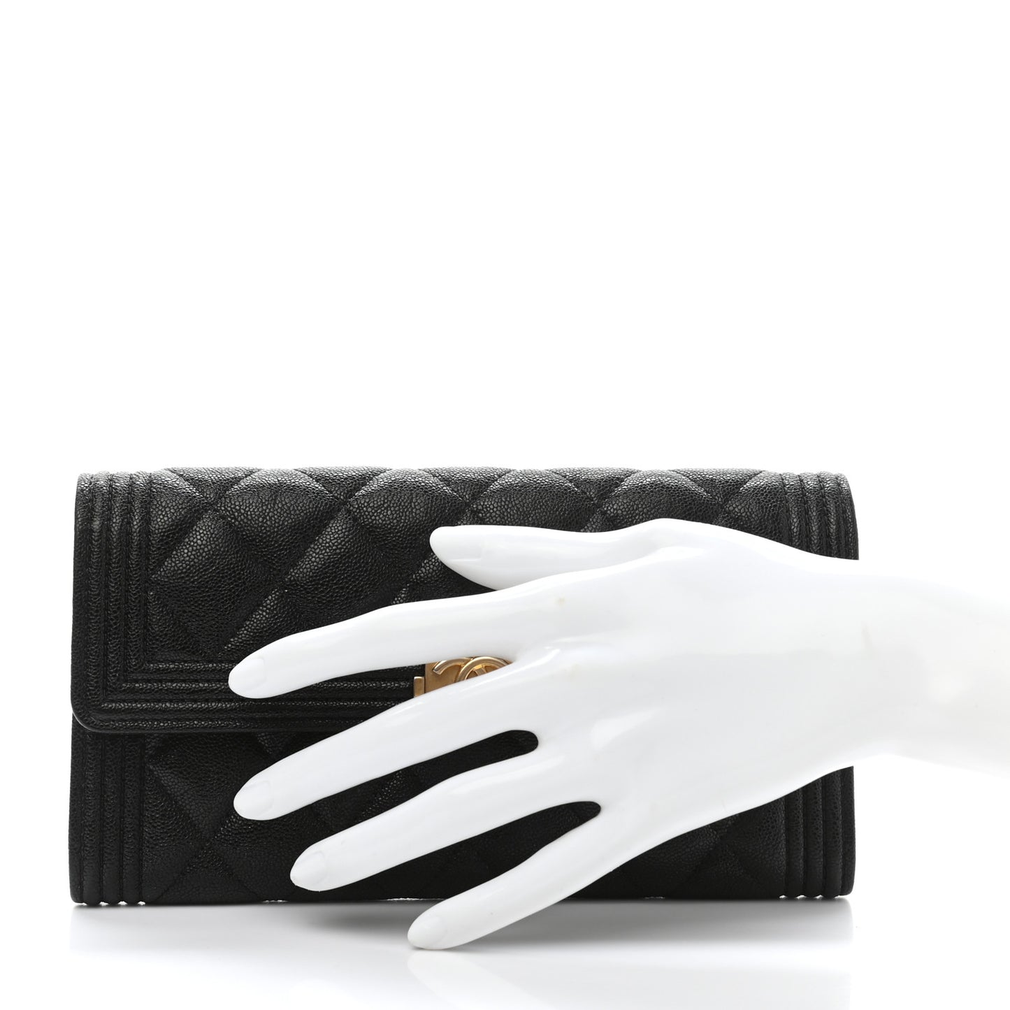 Caviar Quilted Long Boy Flap Wallet Black