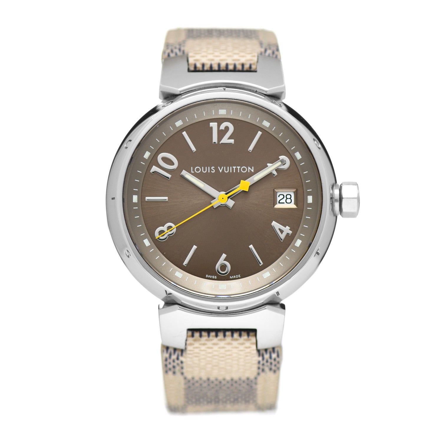 Louis Vuitton Stainless Steel Damier Azur 31mm Tambour Quartz Watch 1 of 5