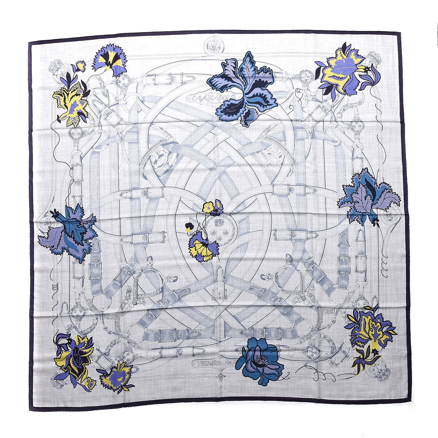 Cashmere Silk Cavalcadour Shawl 140 Gris Chine Juane Marine