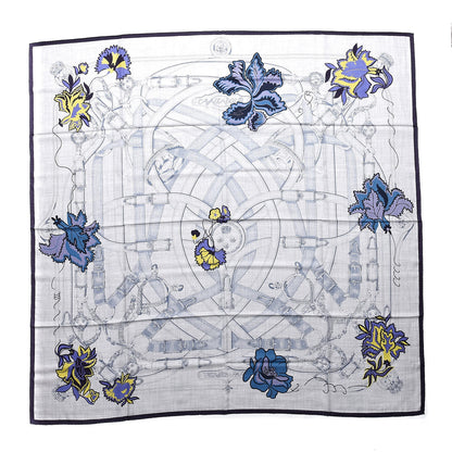 Hermes Cashmere Silk Cavalcadour Shawl 140 Gris Chine Juane Marine 1 of 8