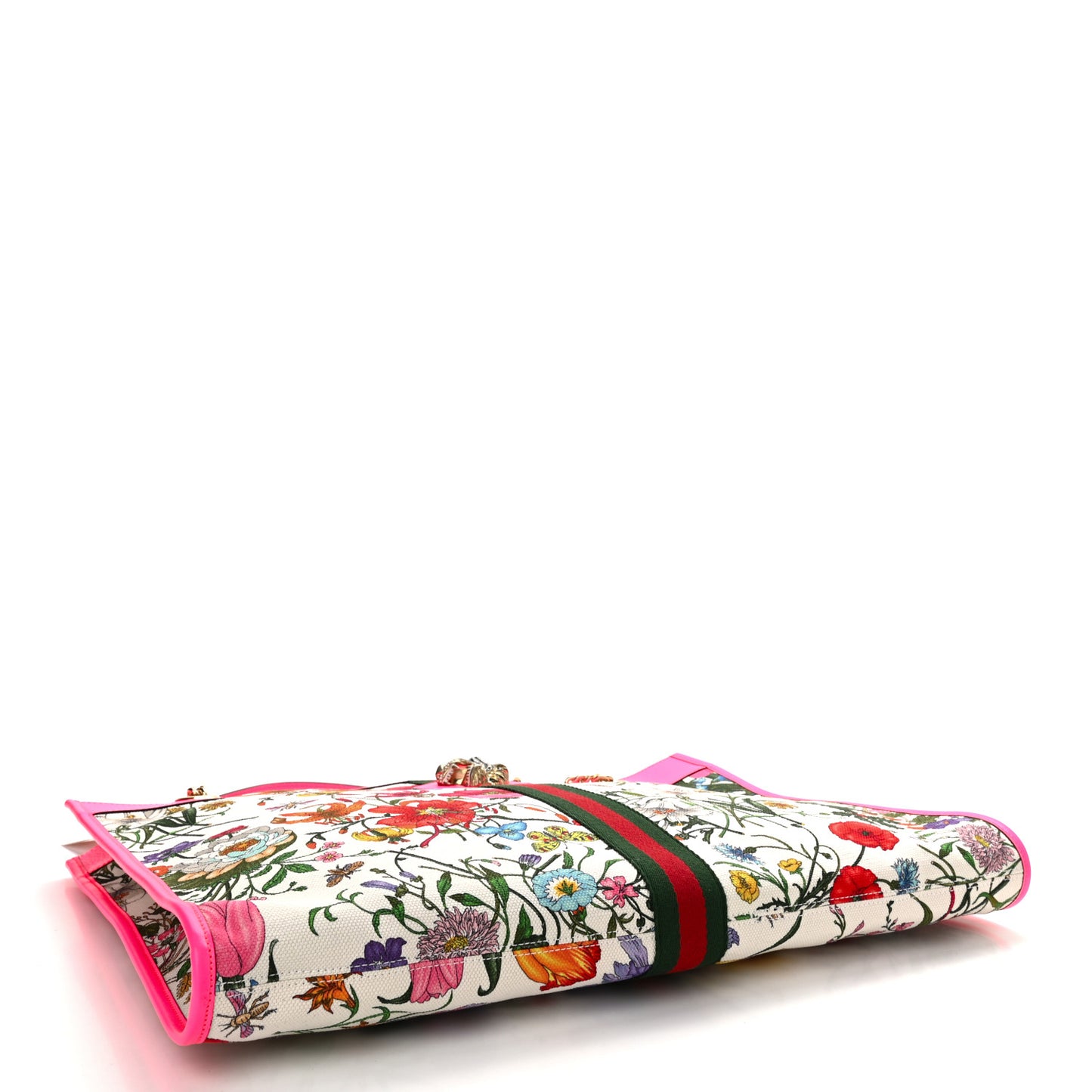 Canvas Flora Large Rajah Chain Tote White Multicolor Fuxia Fluo