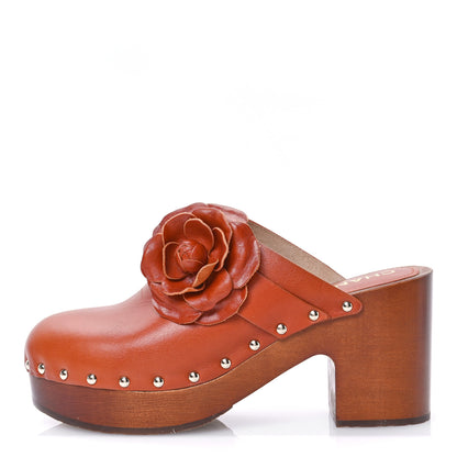 Chanel Calfskin Camellia Clogs 41 Brown 1 of 8