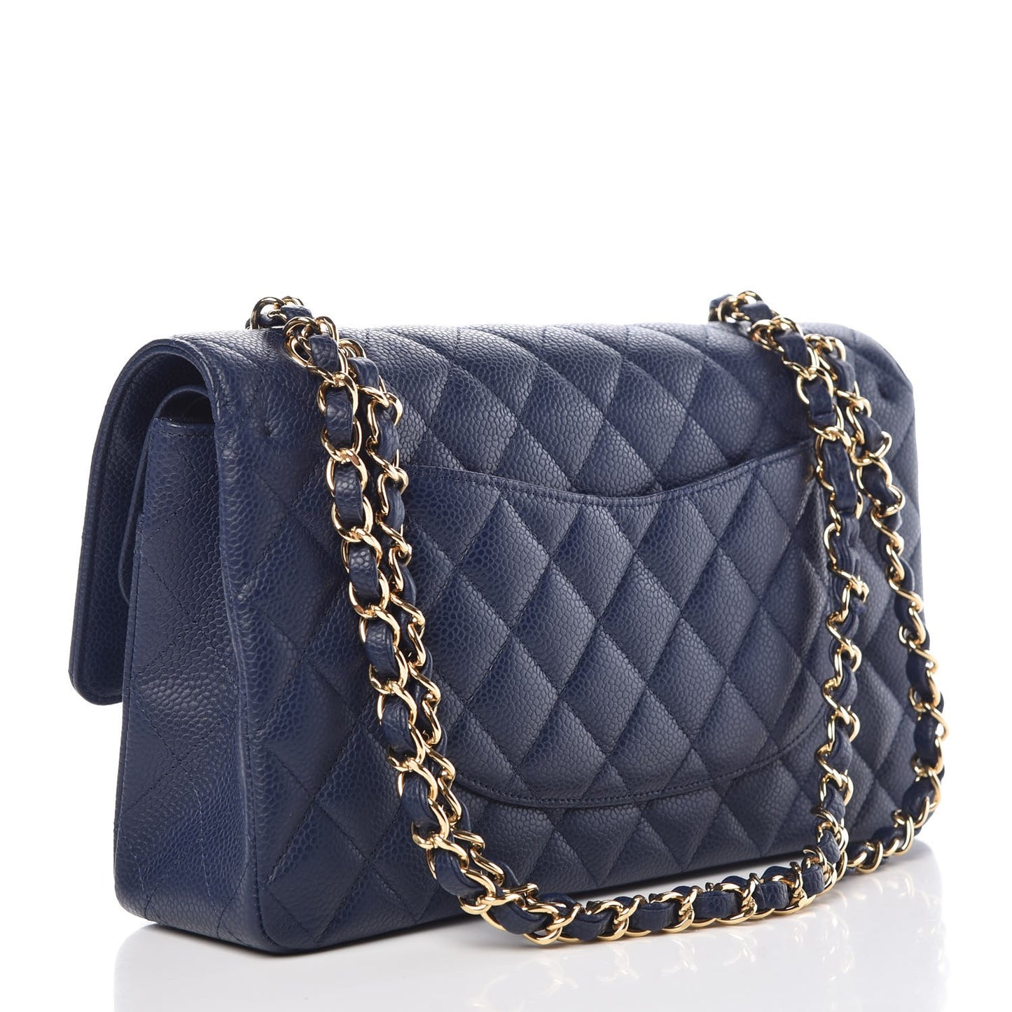Caviar Quilted Medium Double Flap Dark Blue