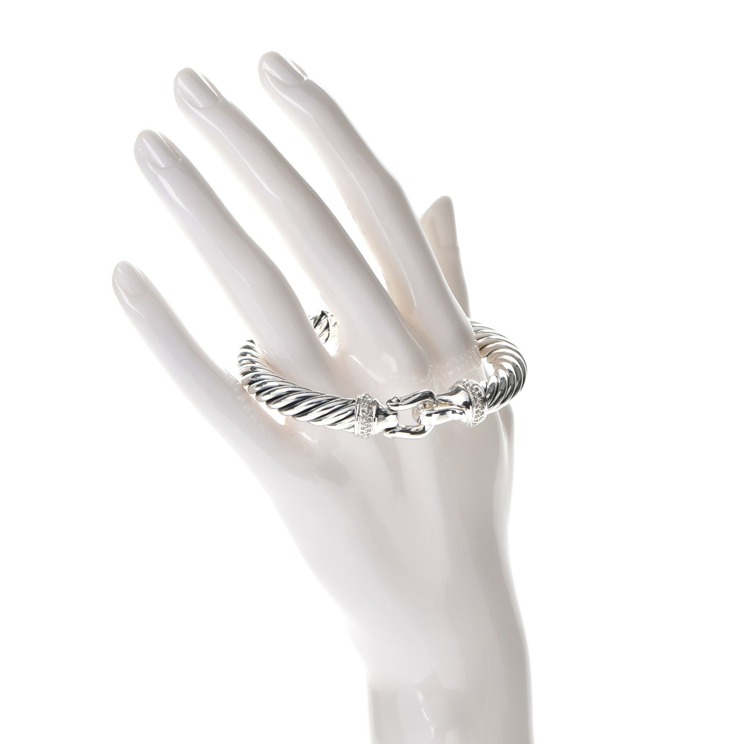 Sterling Silver Diamond 8.5mm Cable Buckle Bracelet