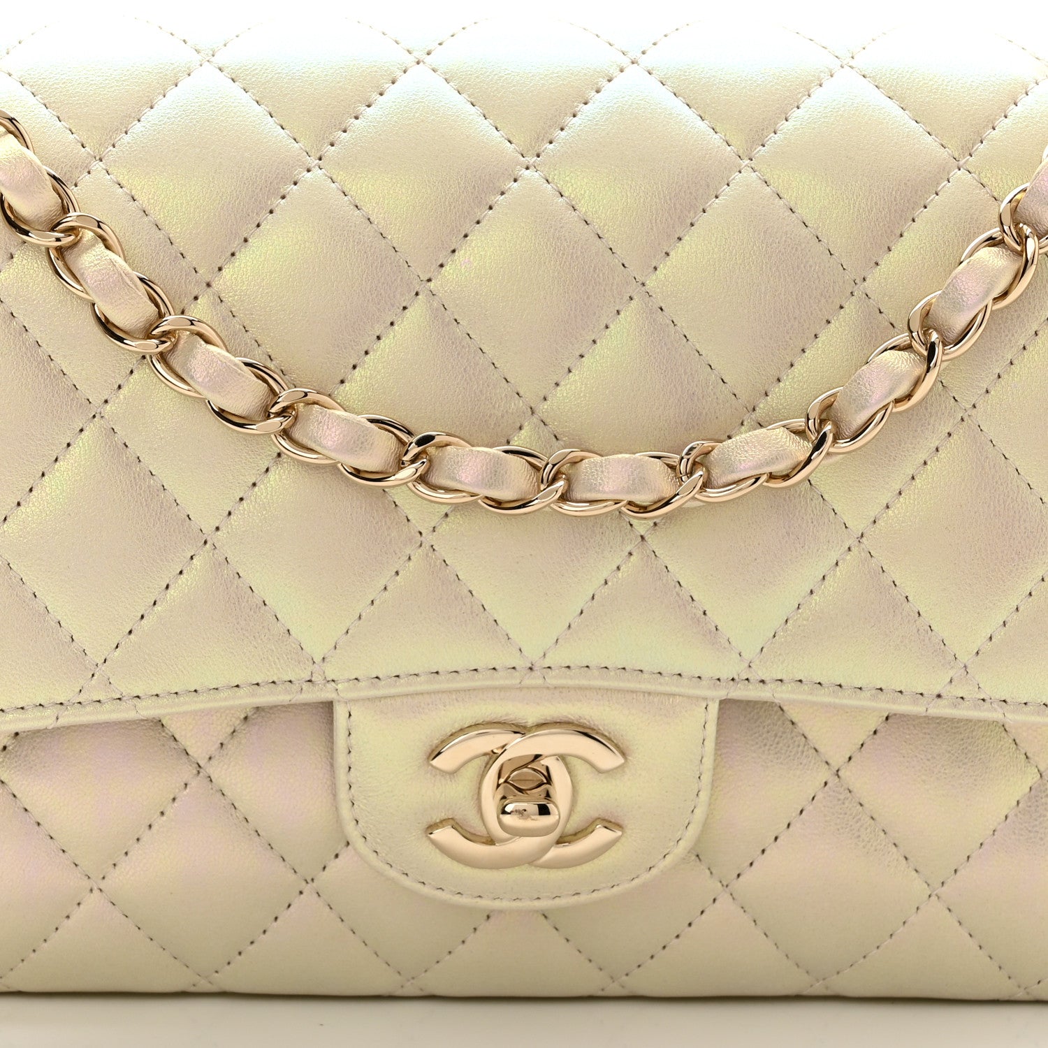 Chanel Iridescent Lambskin Quilted Medium Double Flap Ivory 8 of 10
