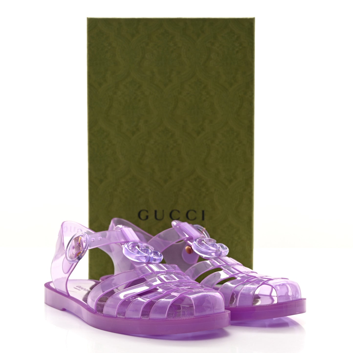 Shiny Rubber Double G Buckle Strap Sandals 40 Lapis Transparent