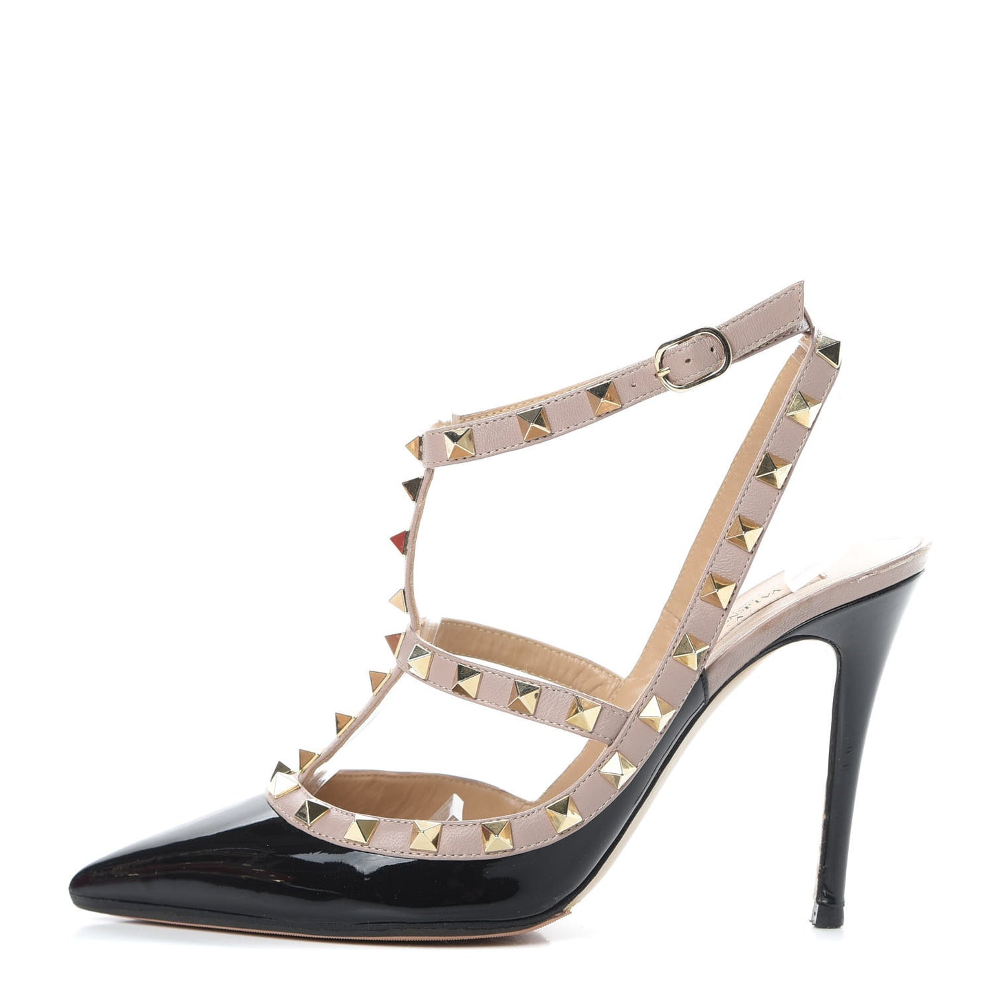 Patent Nappa Rockstud Ankle Strap 100mm Pumps 38.5 Black Poudre