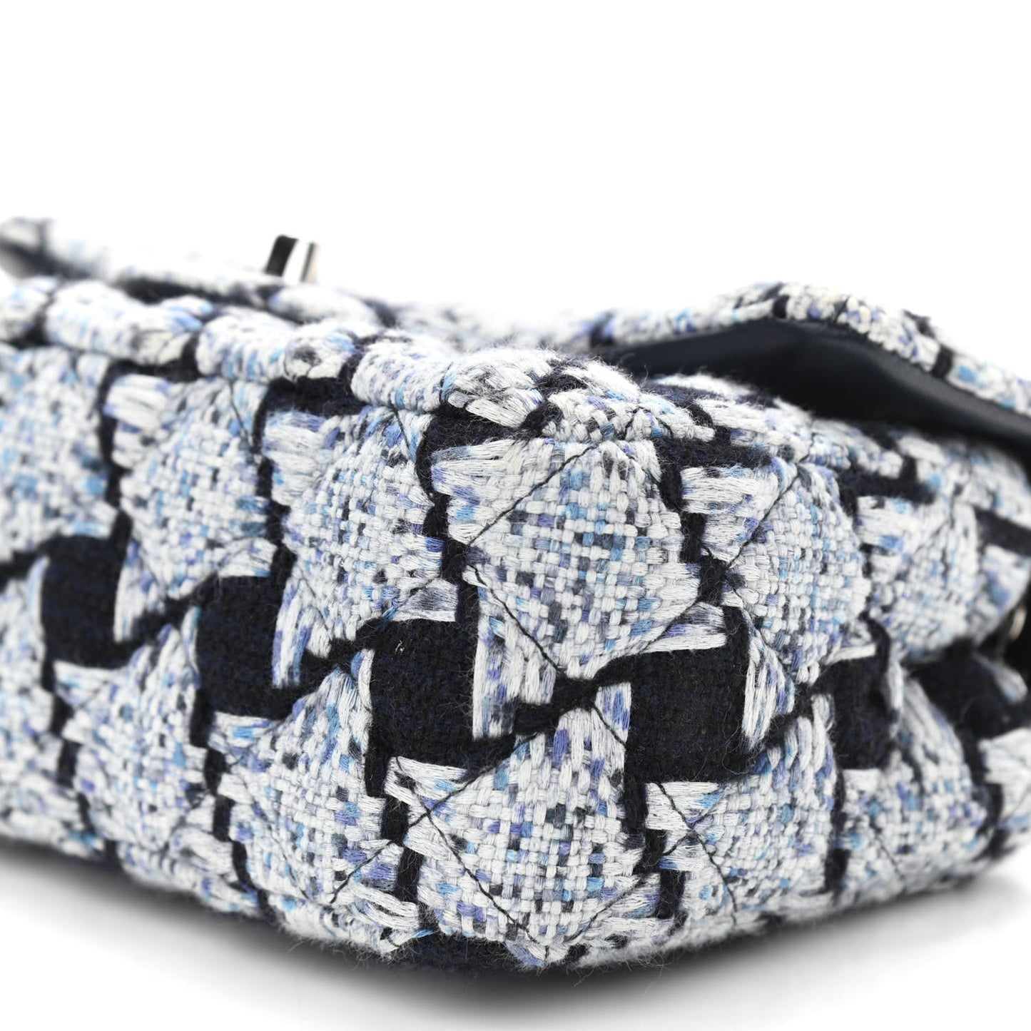 Tweed Quilted Mini Rectangular Flap Black White Light Blue