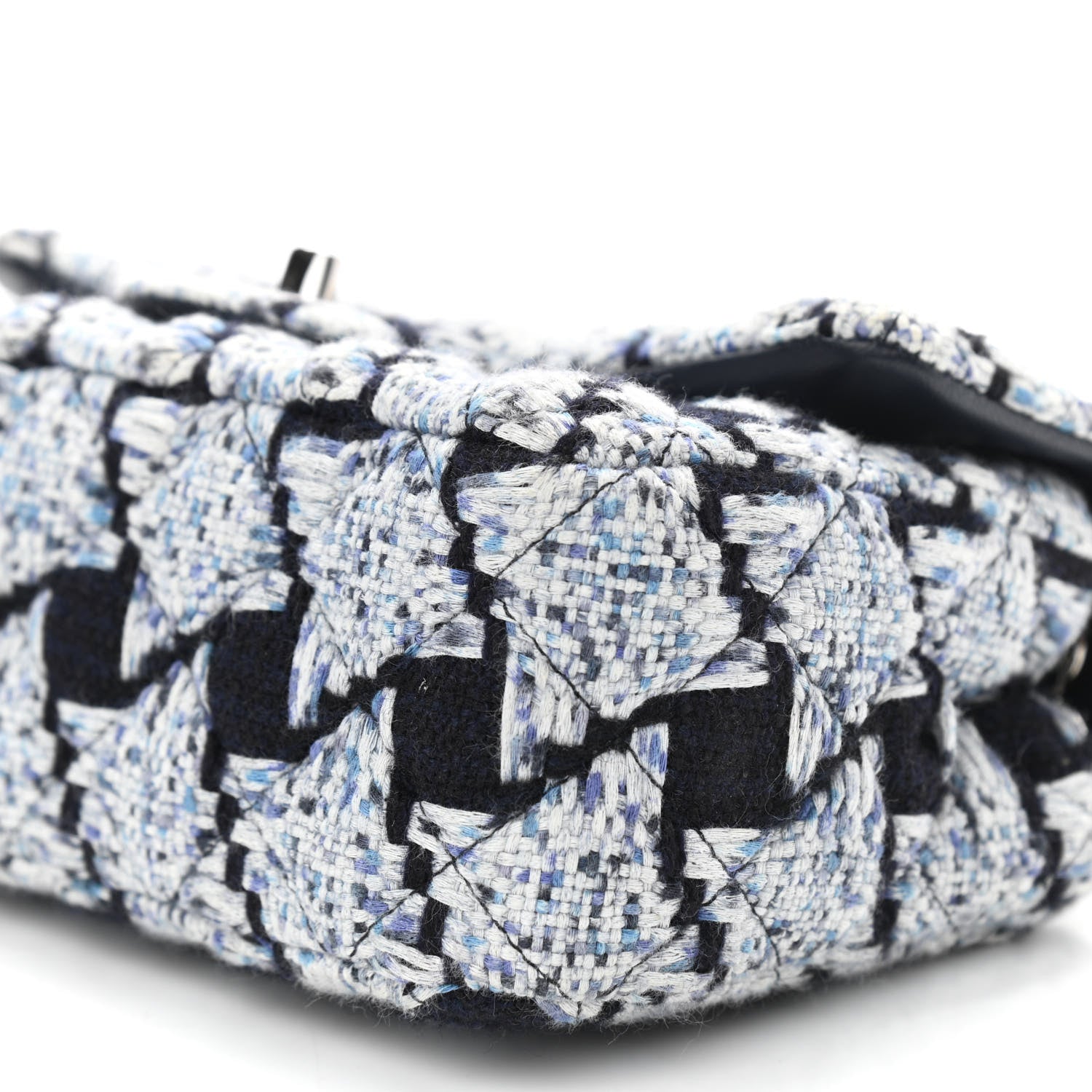 Chanel Tweed Quilted Mini Rectangular Flap Black White Light Blue 10 of 11