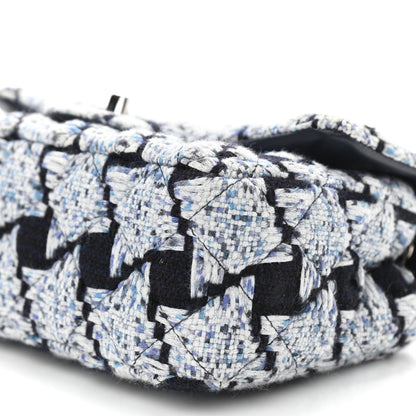 Chanel Tweed Quilted Mini Rectangular Flap Black White Light Blue 10 of 11