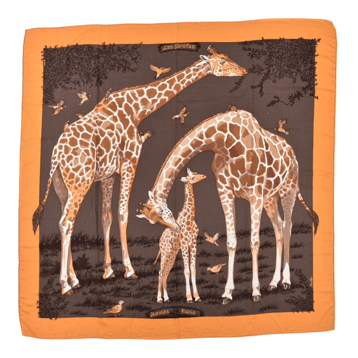 Hermes Cashmere Silk Les Girafes Shawl 140 1 of 6