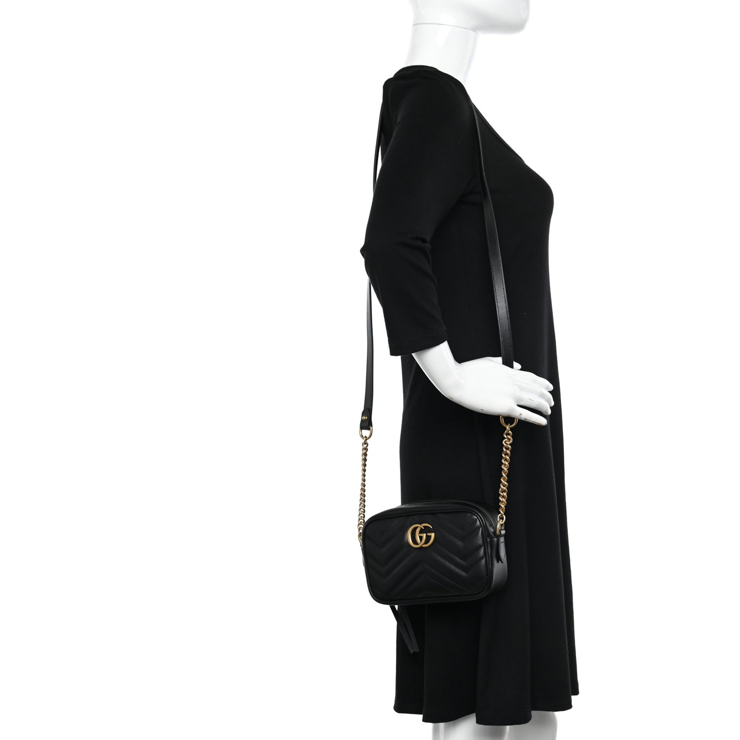 Calfskin Matelasse Mini GG Marmont Chain Shoulder Bag Black