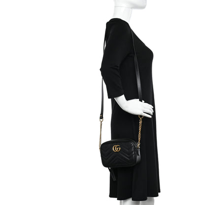 Gucci Calfskin Matelasse Mini GG Marmont Chain Shoulder Bag Black 2 of 9