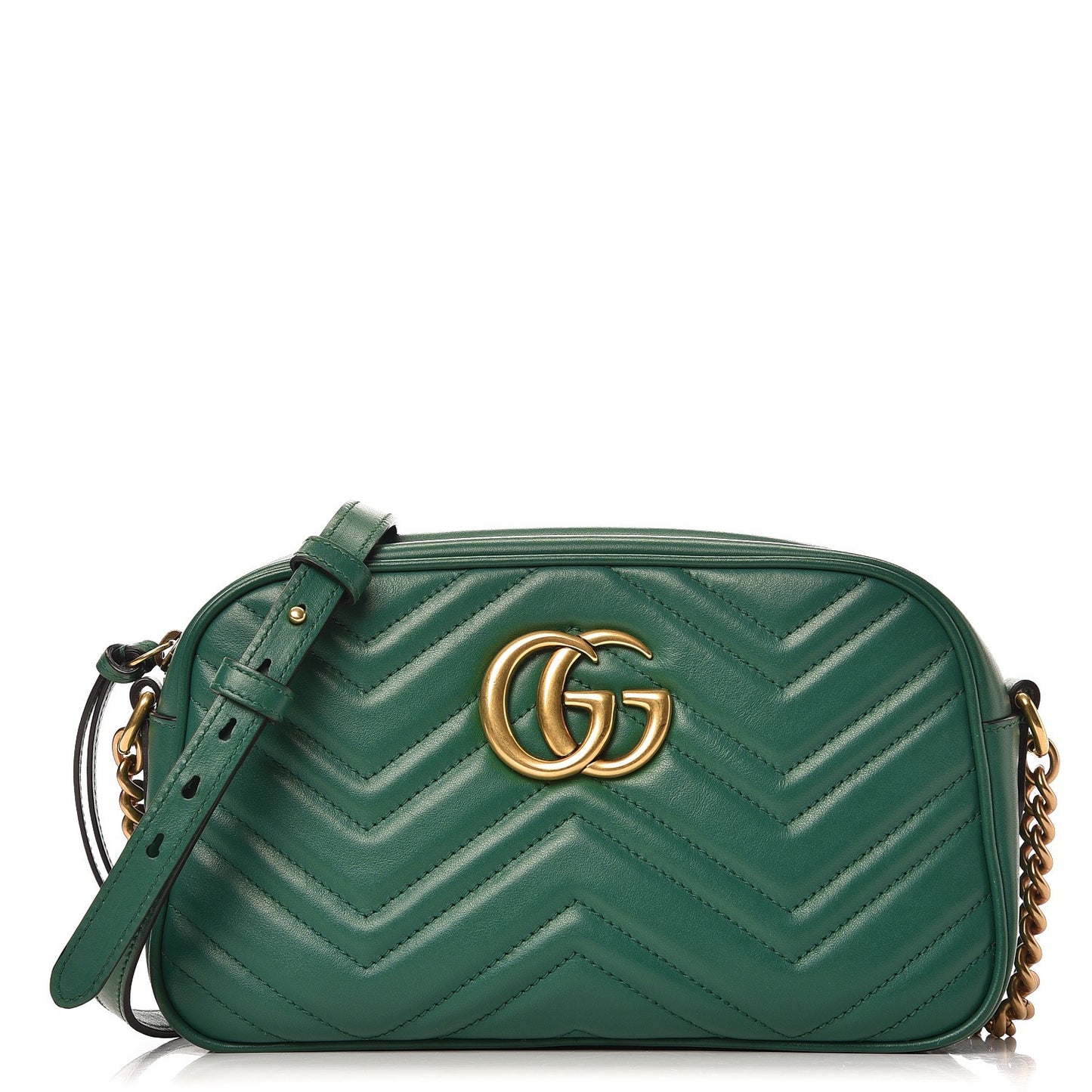 Calfskin Matelasse Small GG Marmont Chain Shoulder Bag Emerald Green