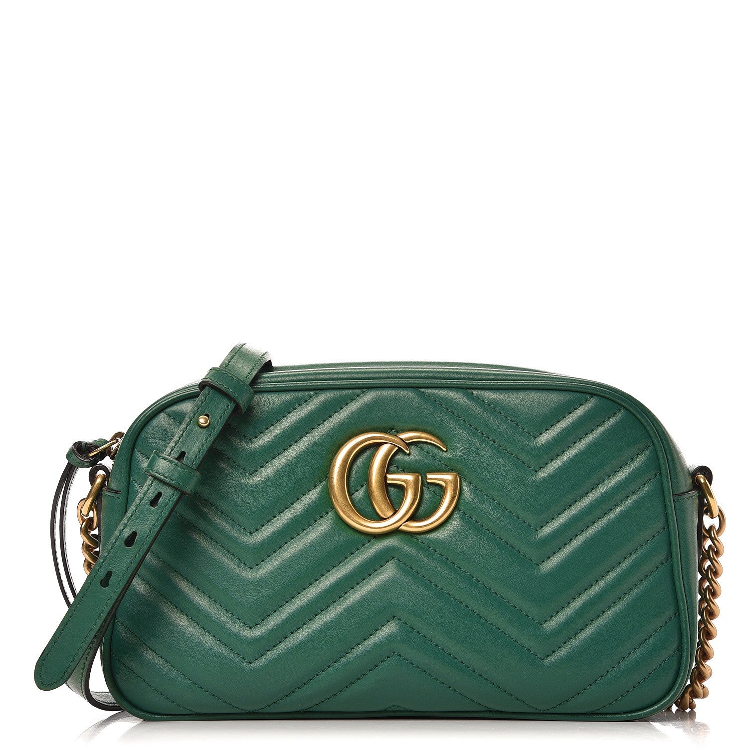 Gucci Calfskin Matelasse Small GG Marmont Chain Shoulder Bag Emerald Green 1 of 7