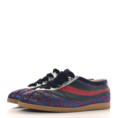 Gucci Lurex Calfskin Web GG Monogram Womens Falacer Sneakers 37 Iridescent Blue Iridescent Red Silver 4 of 9