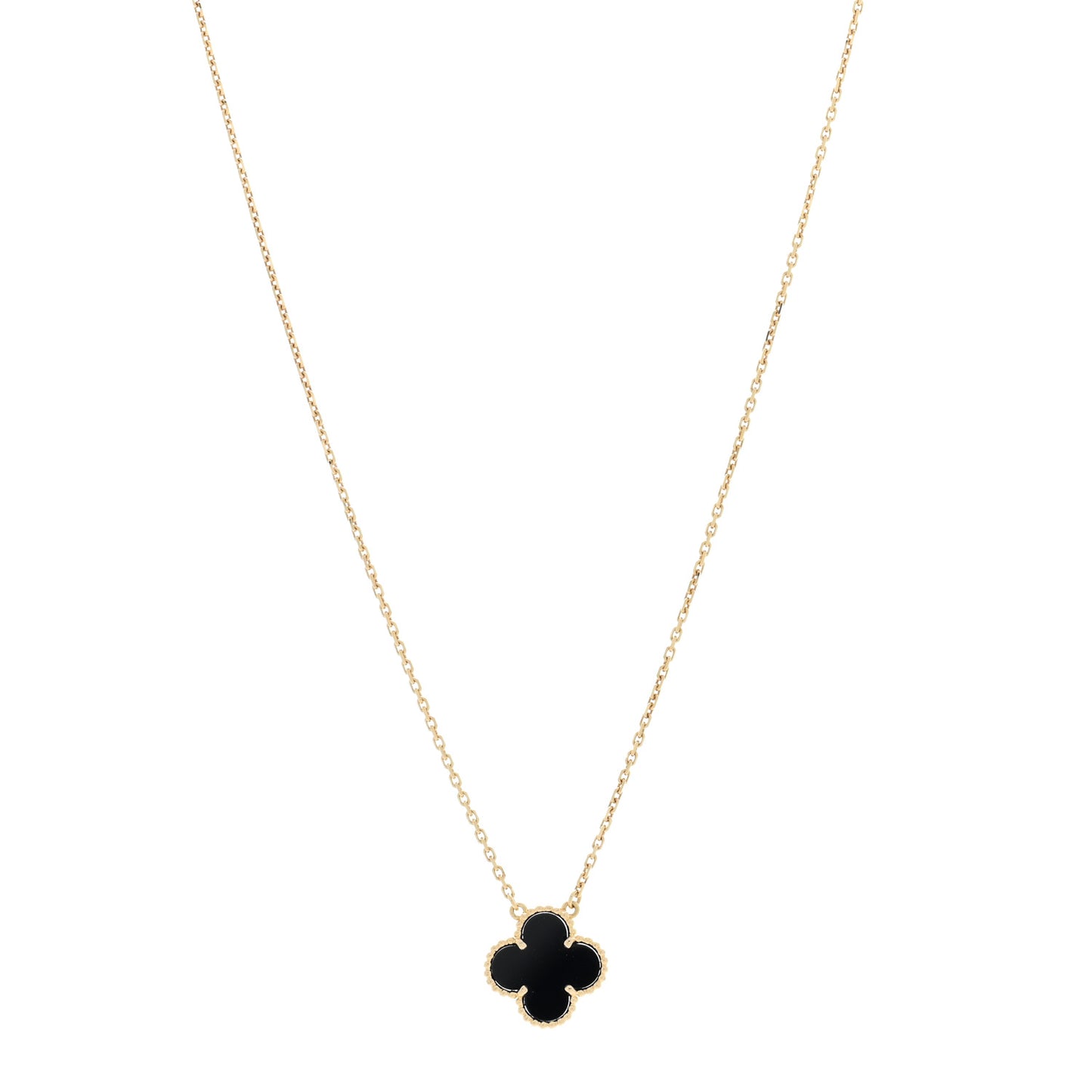 18K Yellow Gold Black Onyx Vintage Alhambra Pendant Necklace