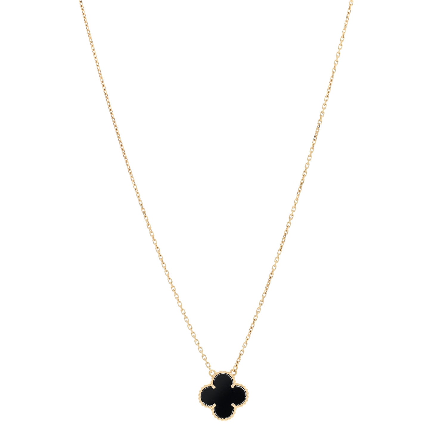 Van Cleef & Arpels 18K Yellow Gold Black Onyx Vintage Alhambra Pendant Necklace 1 of 5