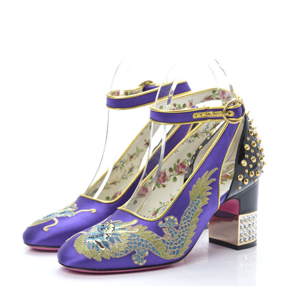 Gucci Satin Embroidered Dragon Caspar Pumps 36 Purple Oro Vecchio Black 3 of 10