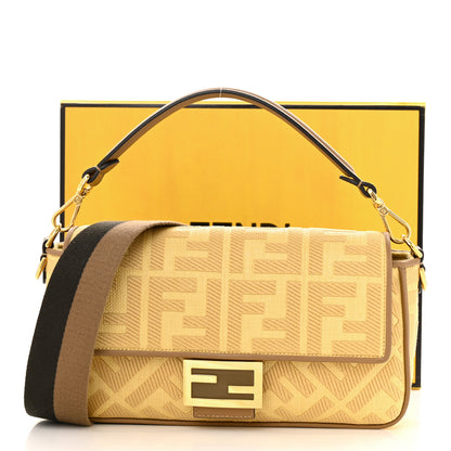 Fendi Raffia Vitello King Lucido FF Embroidered Baguette Grano Sand 14 of 14