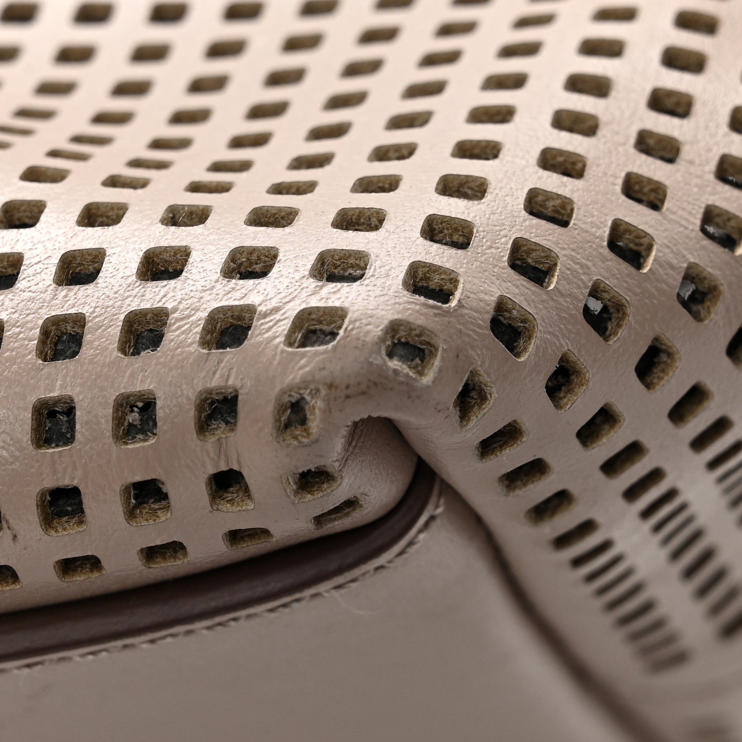 Calfskin Perforated Small East West Graphic T Tote Beige
