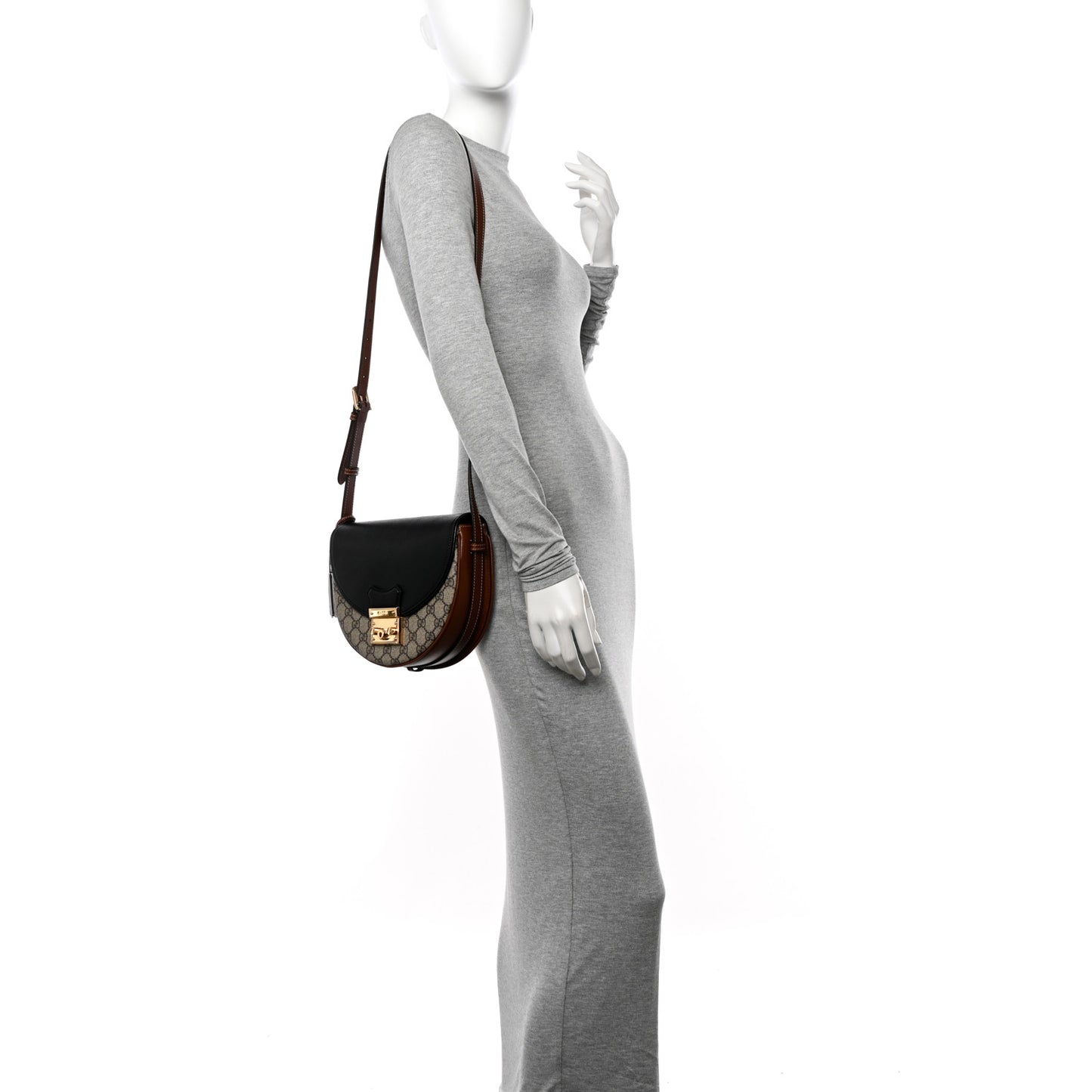 GG Supreme Monogram Calfskin Small Padlock Messenger Shoulder Bag Beige Black Cuir